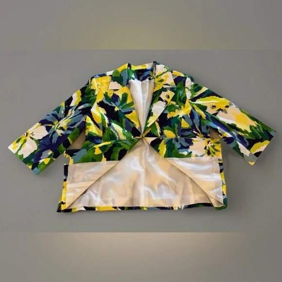 Molly & Maxx Multicolor Abstract Print Blazer 3/4 Sleeve Collar Lined Large - Picture 4 of 16